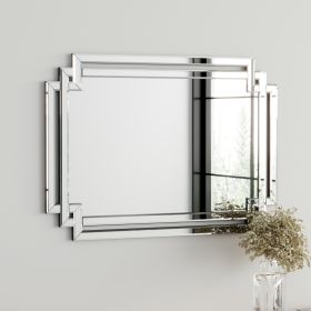 Large Wall-Mounted Silver Decorative Mirror Rectangular