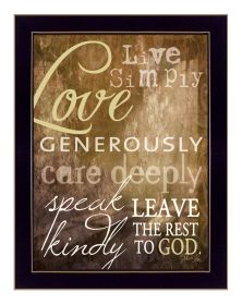 "Live Simply" By Marla Rae, Printed Wall Art, Ready To Hang Framed Poster, Black Frame