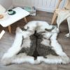 White and Grey Soft Reindeer Rug Faux Fur Washable