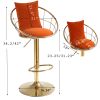 Orange velvet bar chair, pure gold plated, adjustable height, set of 2