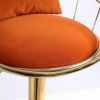 Orange velvet bar chair, pure gold plated, adjustable height, set of 2