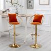 Orange velvet bar chair, pure gold plated, adjustable height, set of 2