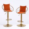 Orange velvet bar chair, pure gold plated, adjustable height, set of 2