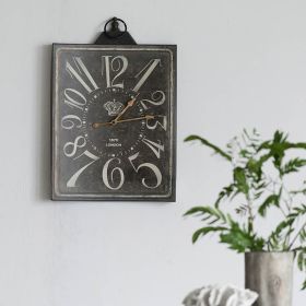 Large Vintage Black Rectangular Wall Clock with White Numerals, Accent Clock