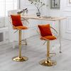 Orange velvet bar chair, pure gold plated, adjustable height, set of 2