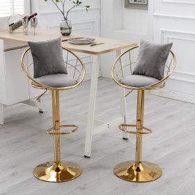 Grey velvet bar chair, pure gold plated, adjustable ,set of 2