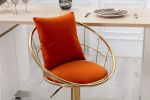 Orange velvet bar chair, pure gold plated, adjustable height, set of 2