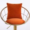 Orange velvet bar chair, pure gold plated, adjustable height, set of 2