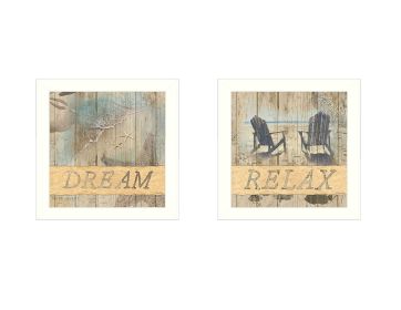 "Dream/Relax" 2-Piece Vignette By Dee Dee, Wall Art, White Frame