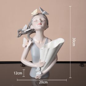 Modern Decorative Artificial Flower Vase Butterfly Girl Sculptures (Color: Grey)