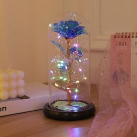 Artificial Flower Rose Light Up In A Dome Gift (Color: Blue)